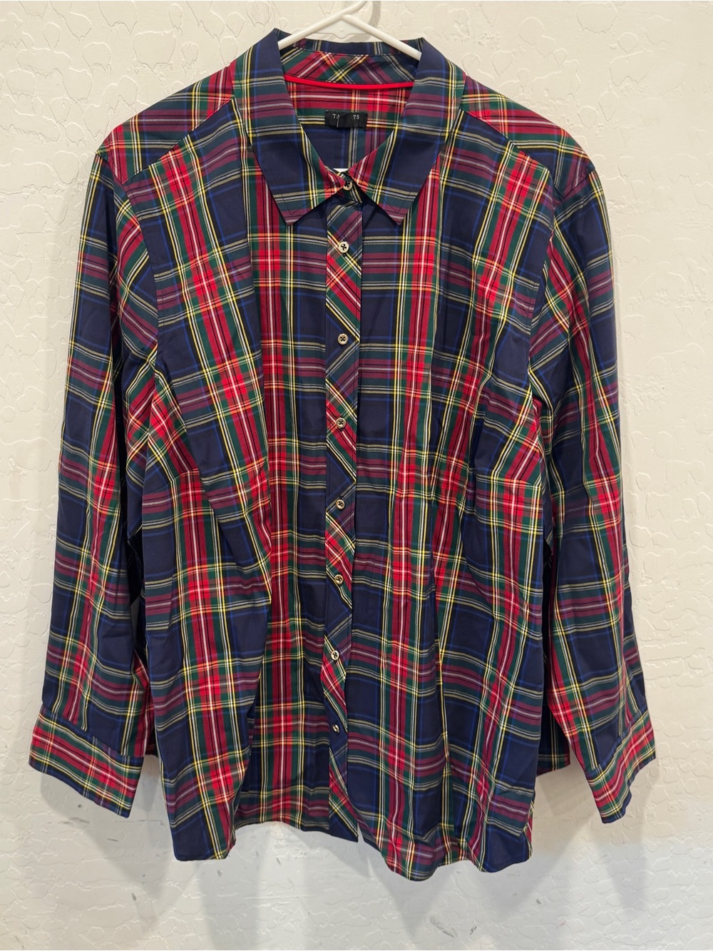 Talbots Plaid Button-Down Shirt Womens 22W Long Sleeve Christmas Holiday Winter